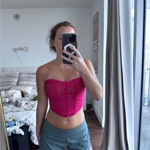 Pink Sweetheart Neckline Bustier Crop Top